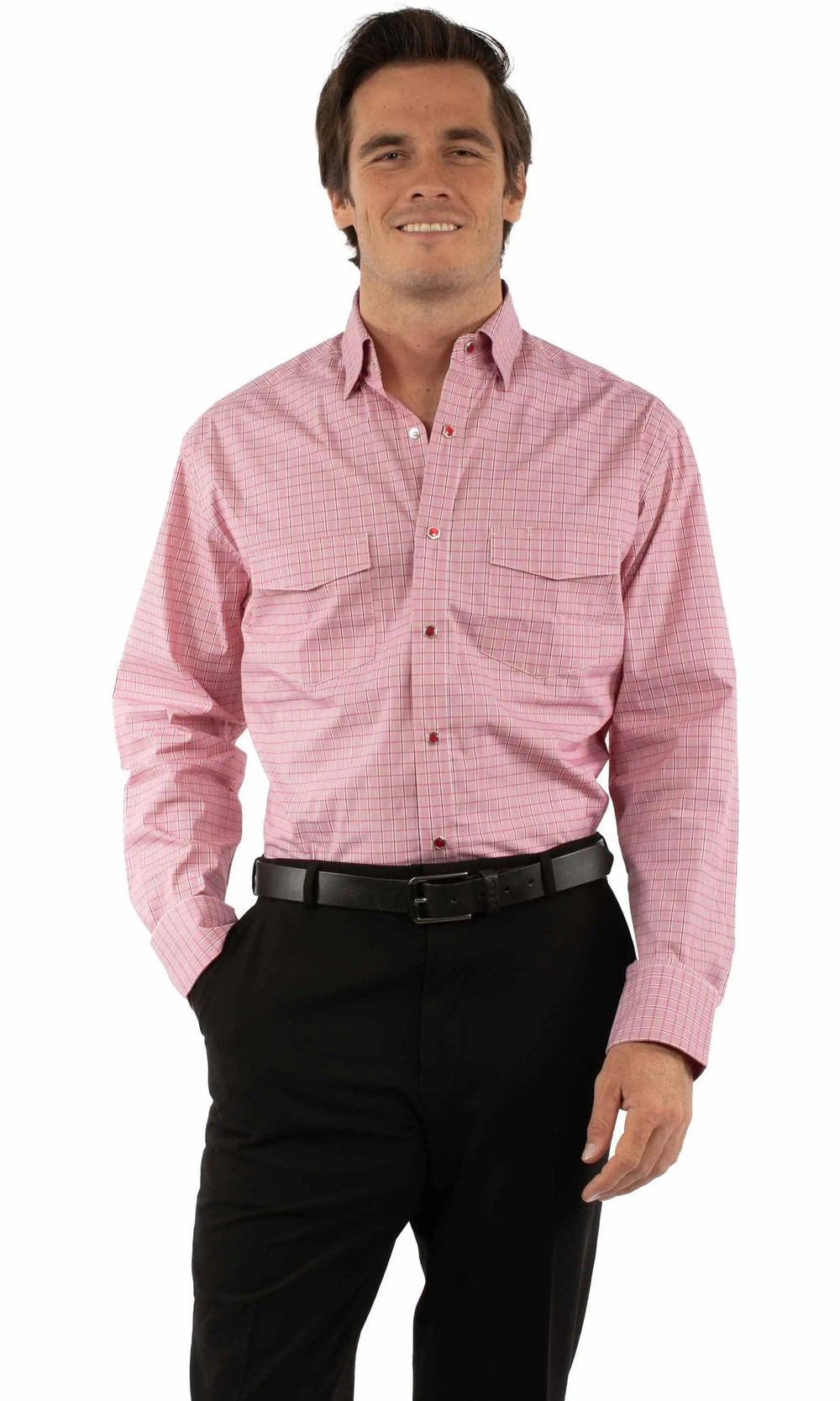 Western Scully 70% cotton 27% nylon 3% spandex Red Plaid dress shirt - Scully Leather