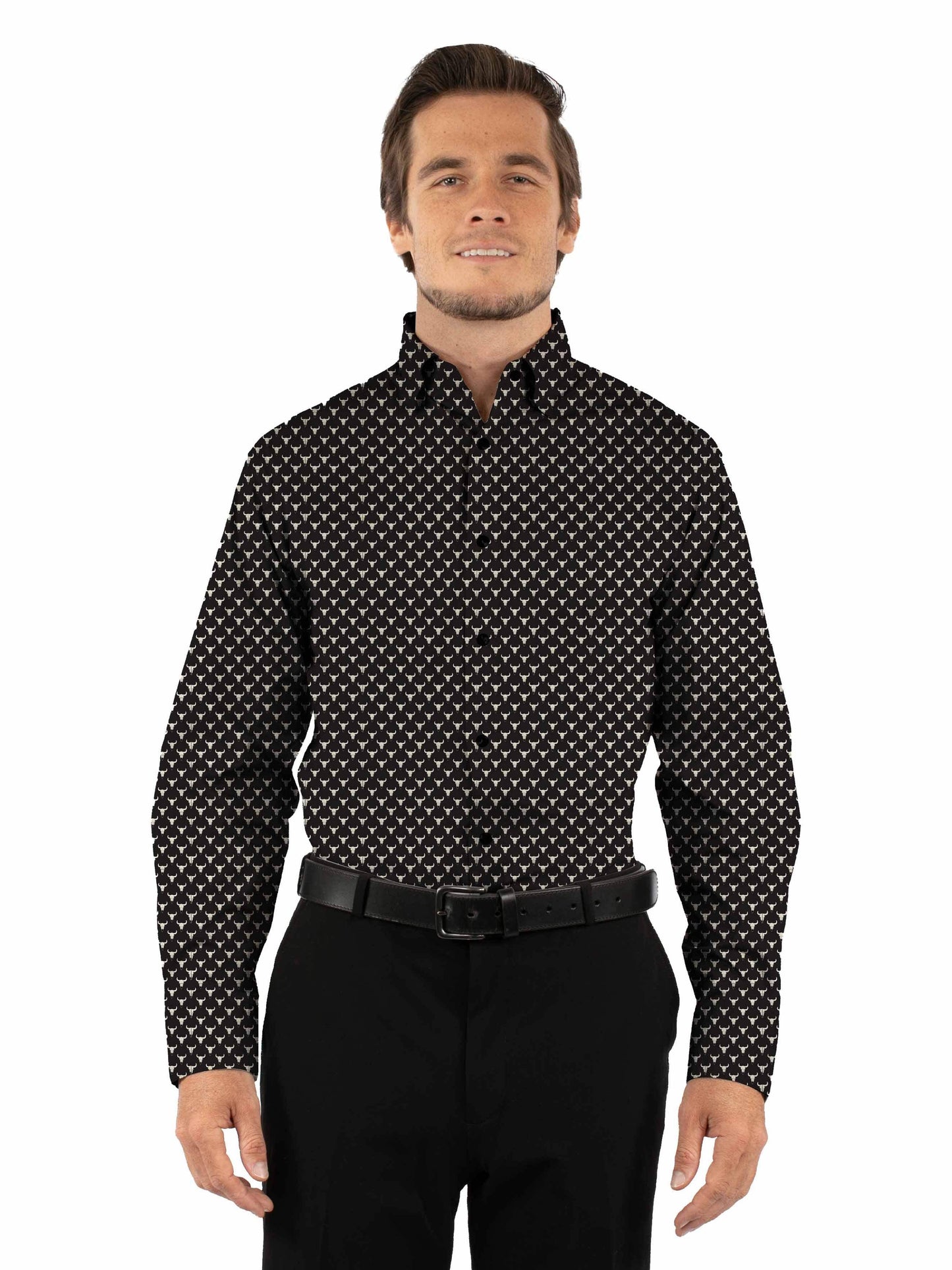 Western Scully 96% polyester 4% spandex Black Steer skulLong Sleeve cluster - Scully Leather - Flyclothing LLC