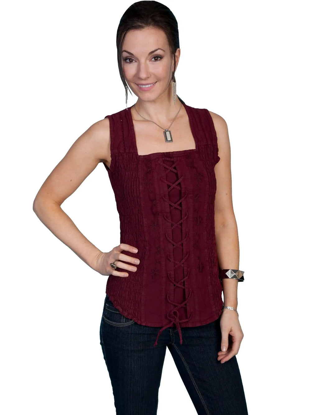 Cantina 100% cotton Burgundy Sleeveless blouse peruvian cotton - Scully Leather