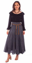 Cantina charcoal acid wash skirt w/beaded cord belt - Scully Leather