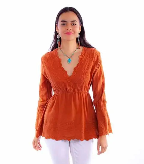 Scully Leather Ginger Plunging Neck Line W/Bell Sleeves - Scully Leather - Flyclothing LLC