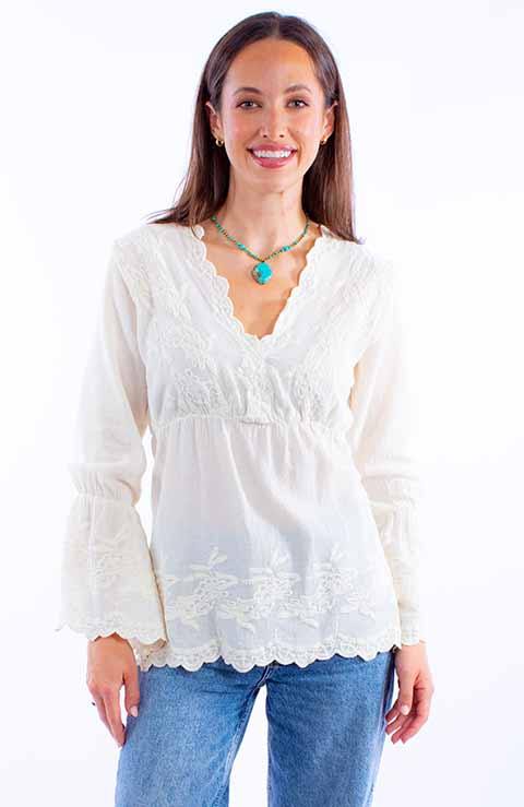 Scully Leather Vanilla Plunging Neck Line W/Bell Sleeves - Scully Leather