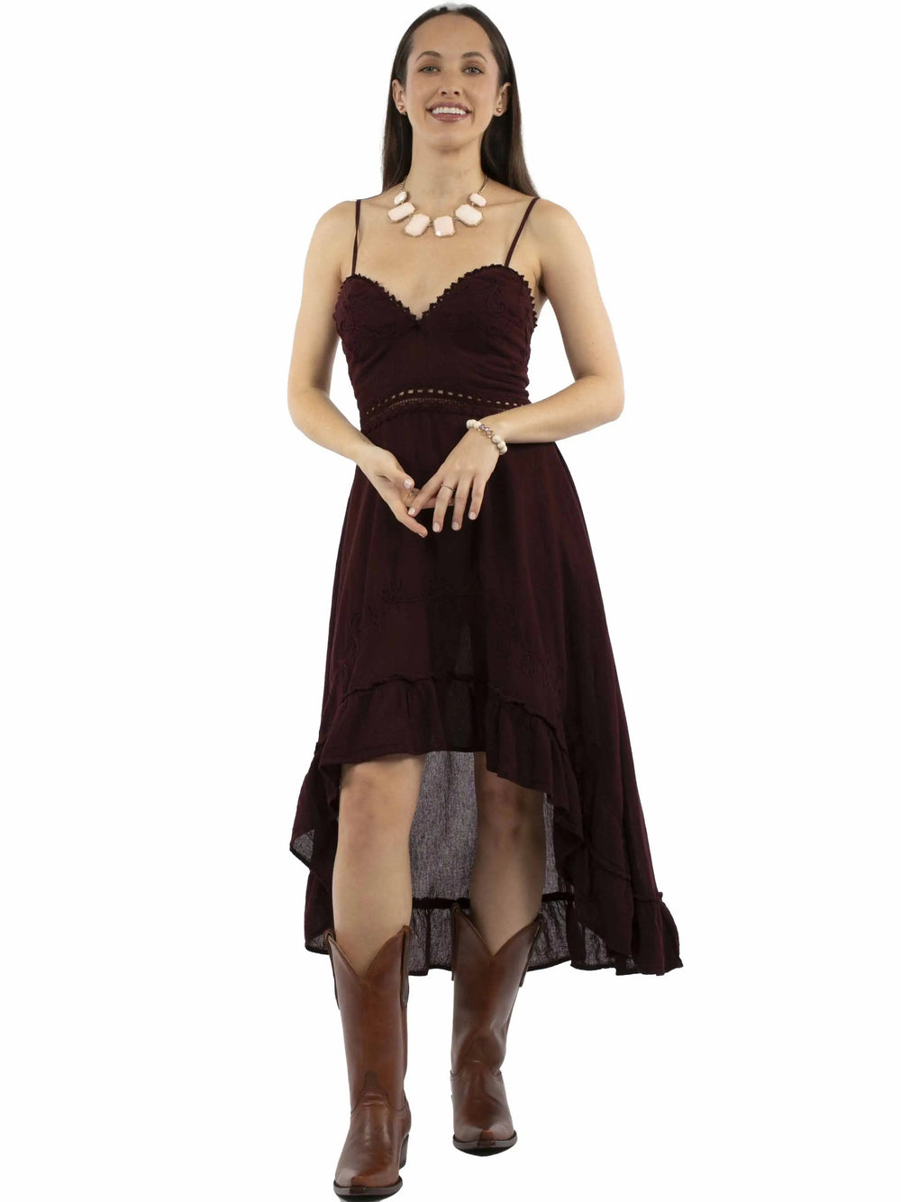 Cantina 100% cotton Burgundy Spaghetti strap dress - Scully Leather