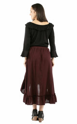Cantina 100% cotton Burgundy Hi/lo skirt with ruffle bottom - Scully Leather - Flyclothing LLC