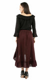 Cantina 100% cotton Burgundy Hi/lo skirt with ruffle bottom