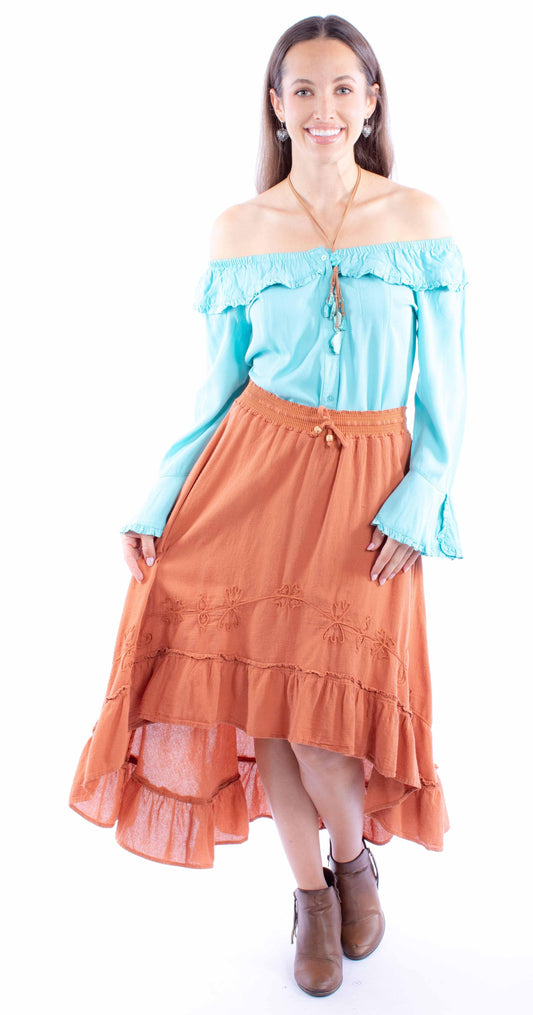 Scully Leather Cantina Hi/Lo Skirt With Ruffle Bottom