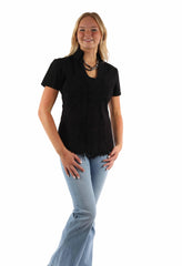 Scully Leather Cantina Short Sleeve Emb. Blouse Black - Scully Leather