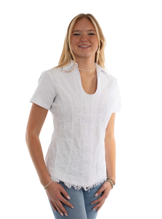 Cantina White Short Sleeve Embroidered Blouse