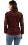 Cantina 100% cotton Burgundy Emb. Blouse w/mesh sleeves - Scully Leather