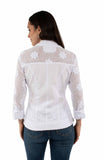 Cantina 100% cotton White Emb. Blouse w/mesh sleeves - Scully Leather