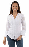 Cantina 100% cotton White Emb. Blouse w/mesh sleeves - Scully Leather