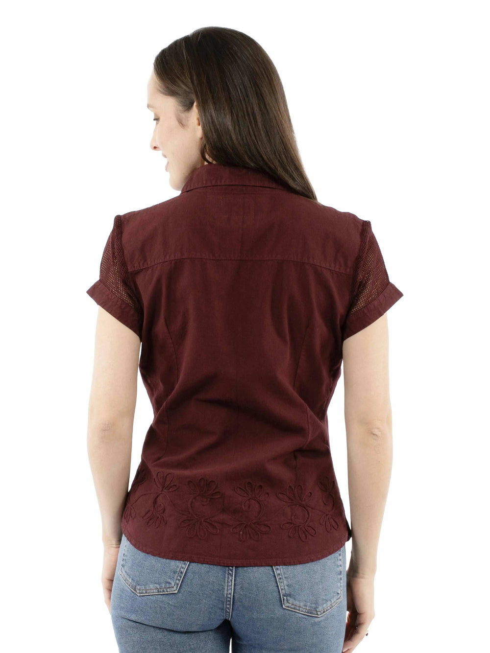 Cantina 100% cotton Burgundy Cap sleeve blouse - Scully Leather - Flyclothing LLC