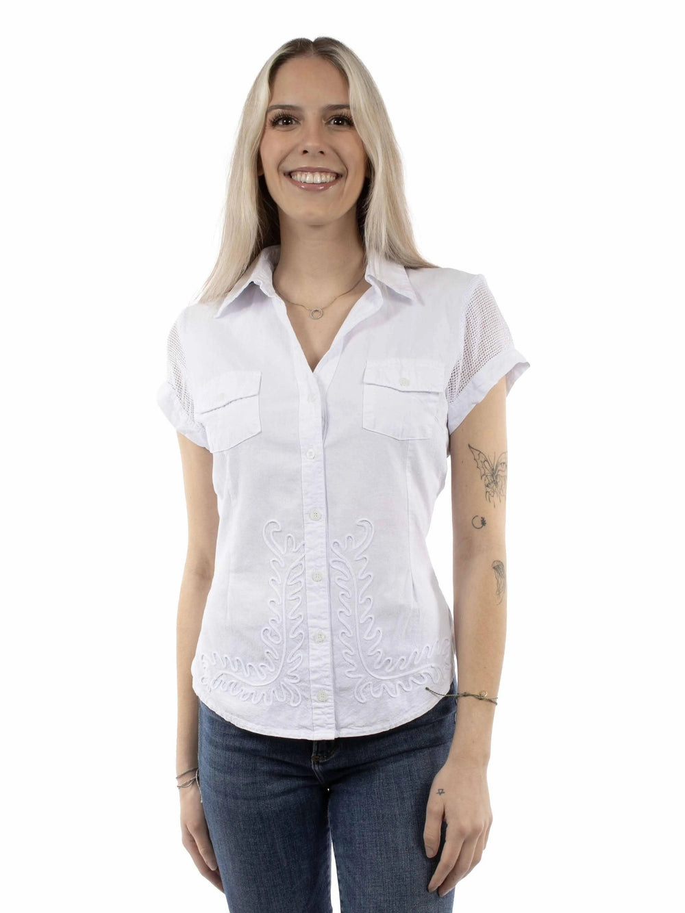 Cantina 100% cotton White Cap sleeve blouse - Scully Leather