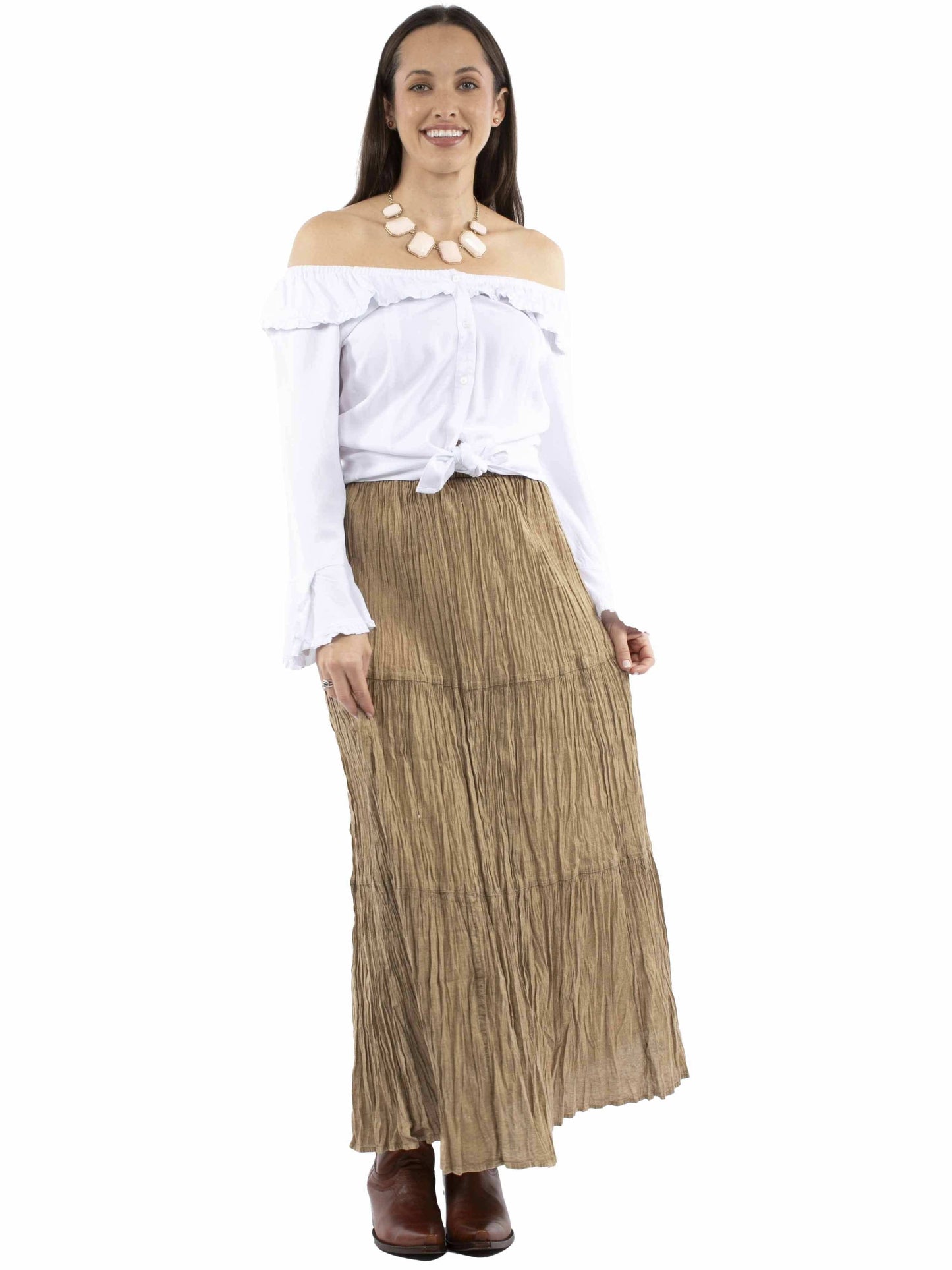 Cantina Khaki 100% cotton Tier broomstick skirt - Scully Leather - Flyclothing LLC