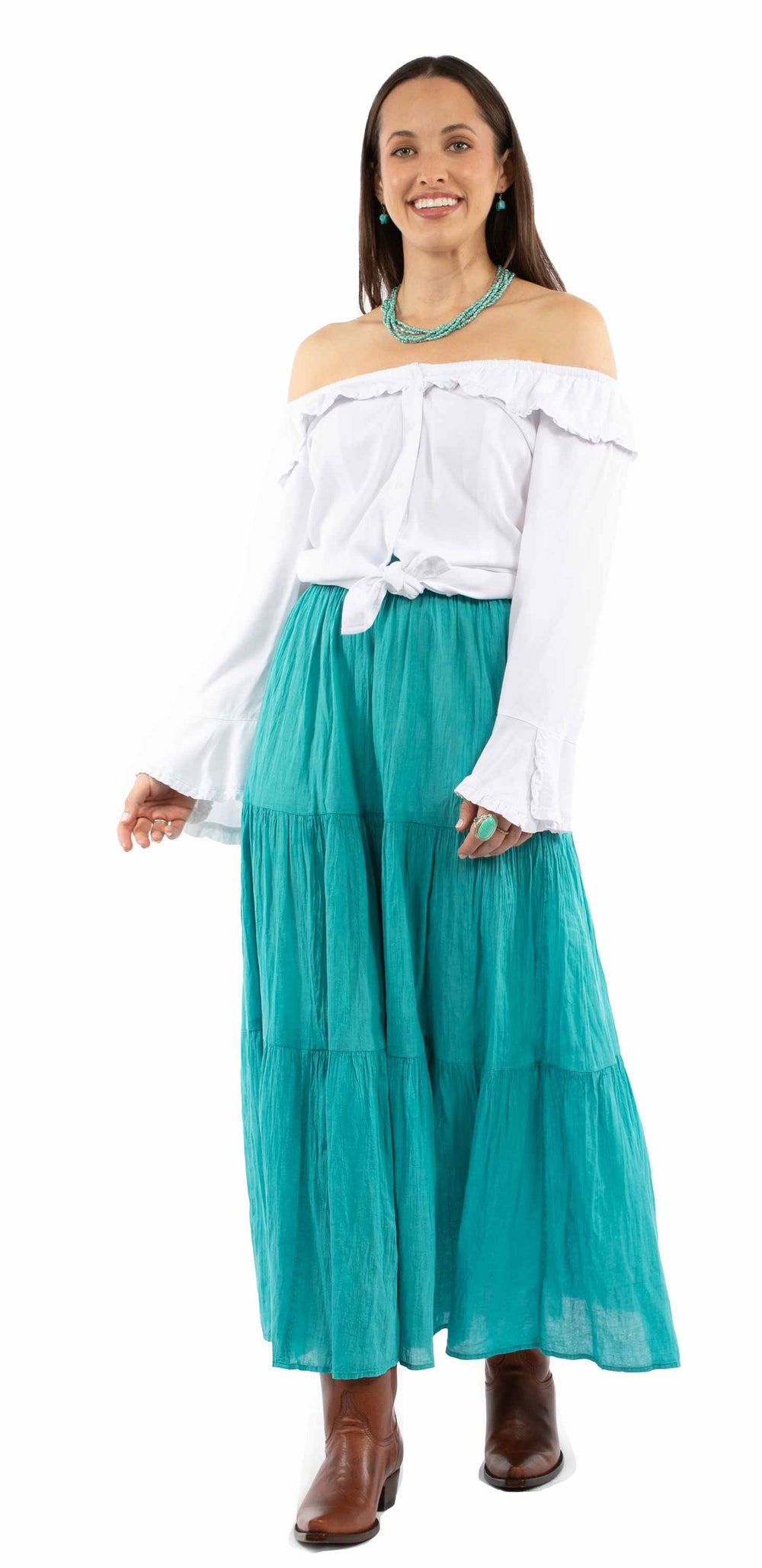 Cantina Turquoise 100% cotton Tier broomstick skirt - Scully Leather