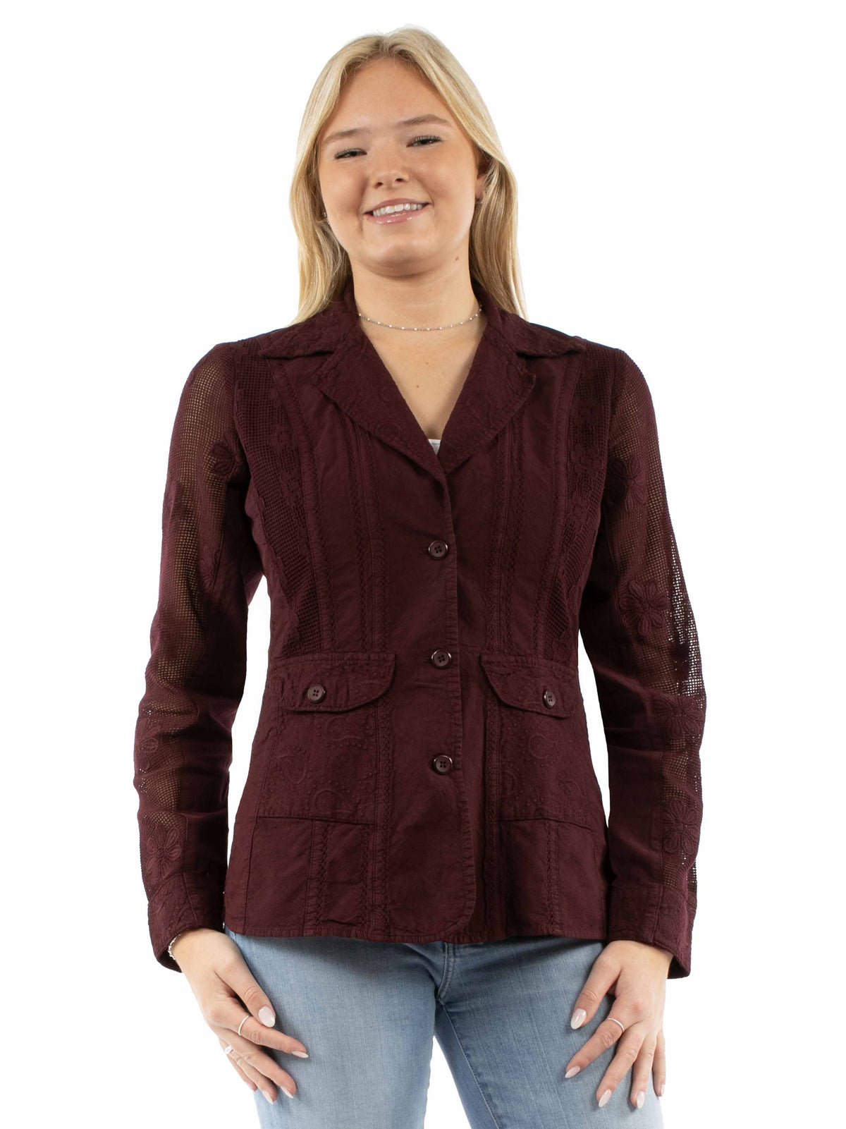 Scully Burgundy Cotton Blazer