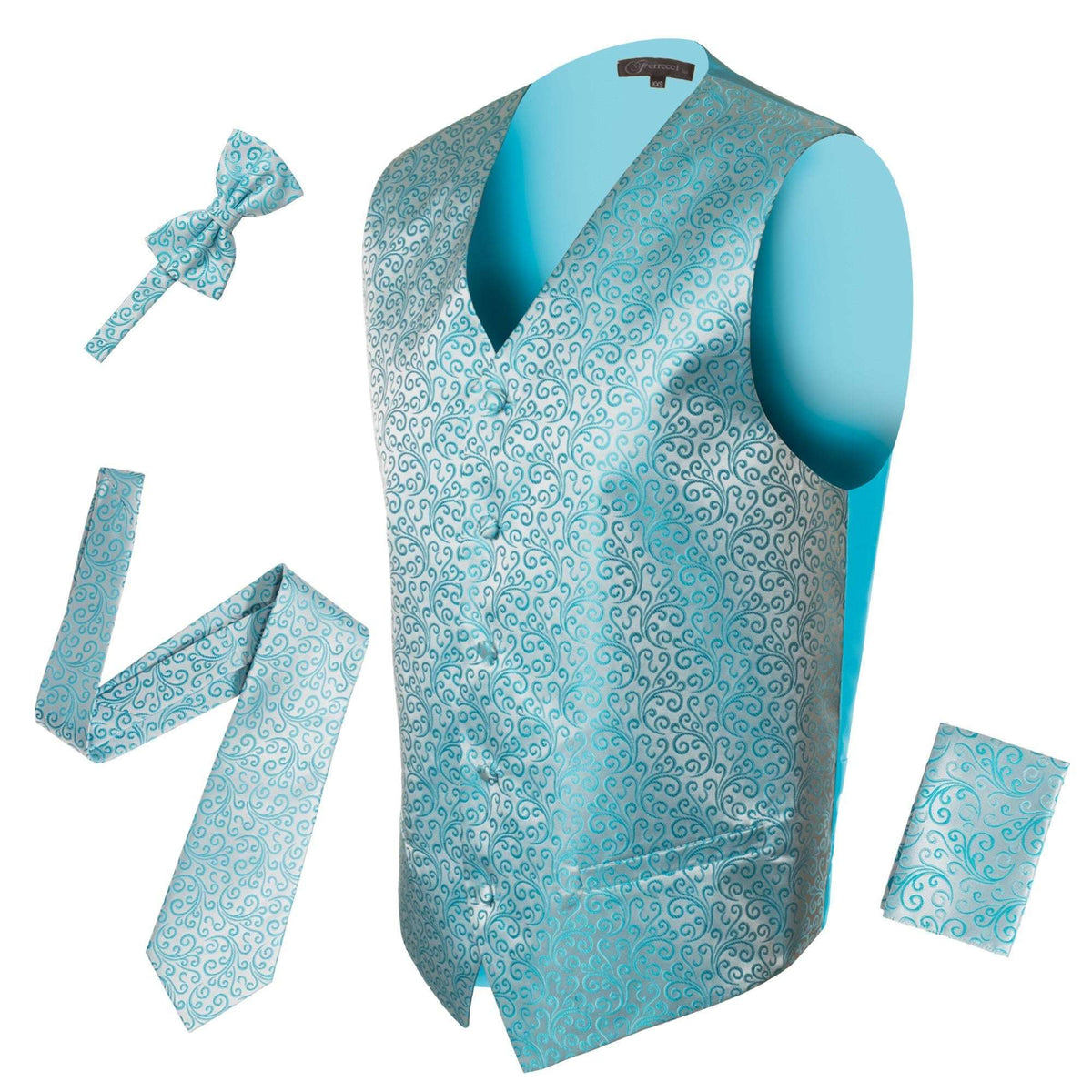 Ferrecci Mens PV50-6 Turquoise with Turquoise Back Vest Set - Ferrecci USA - Flyclothing LLC