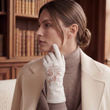 PZ01P (white) - Unlined embroidered Italian lambskin leather gloves - Leather Gloves Online - Flyclothing LLC