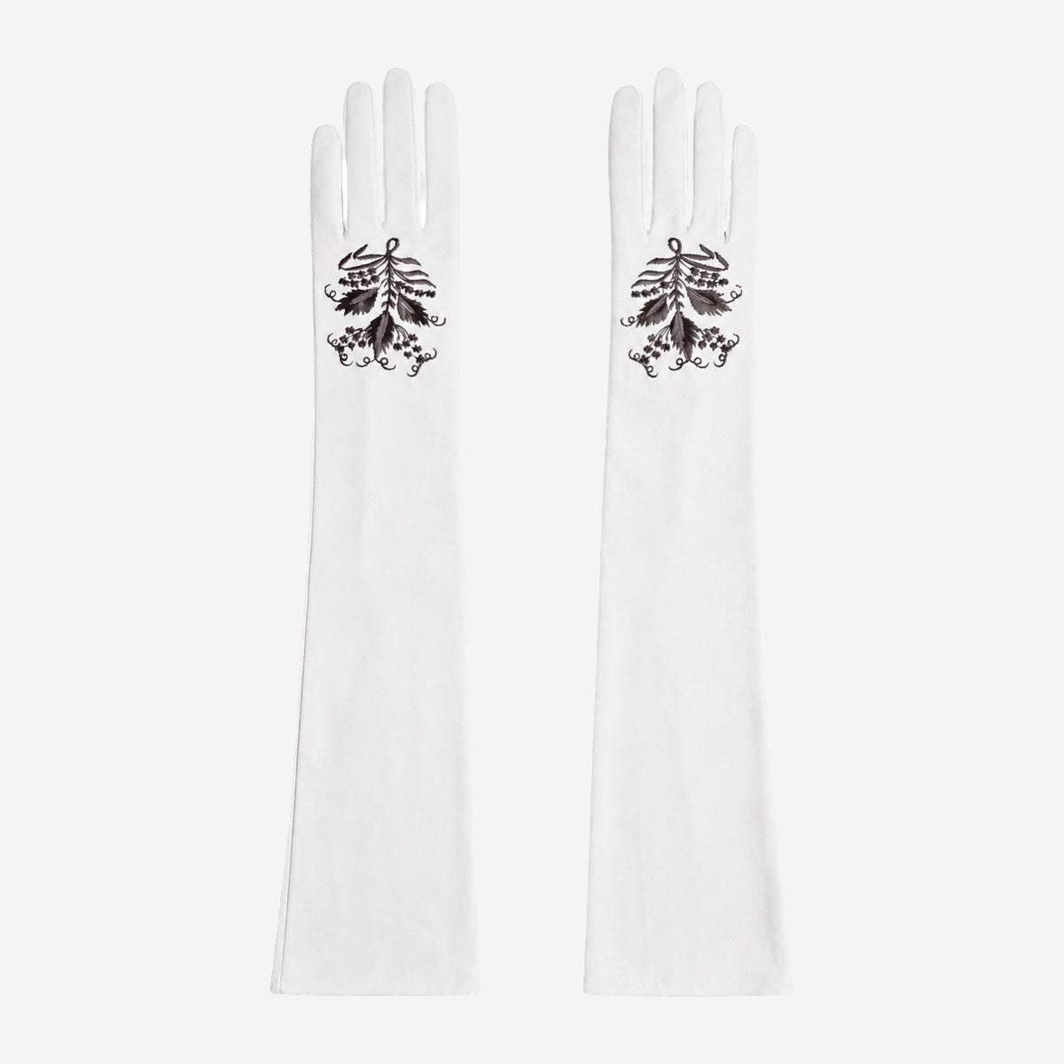 PZ01W14G (white) - Unlined Italian lambskin 16-button opera gloves with embroidery