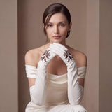 PZ01W14G (white) - Unlined Italian lambskin 16-button opera gloves with embroidery