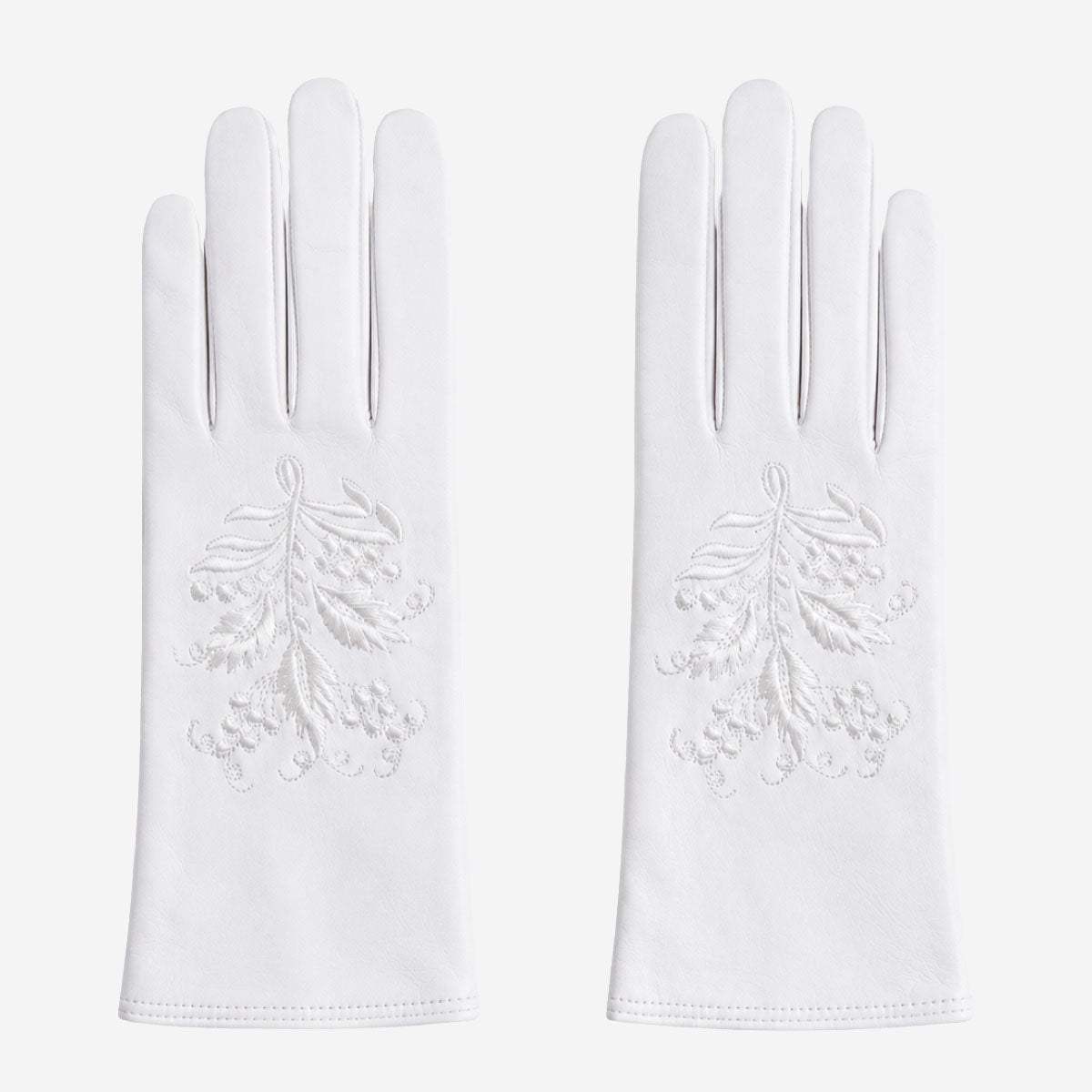 PZ01 (white) – Embroidered unlined Italian lambskin opera gloves - Leather Gloves Online - Flyclothing LLC