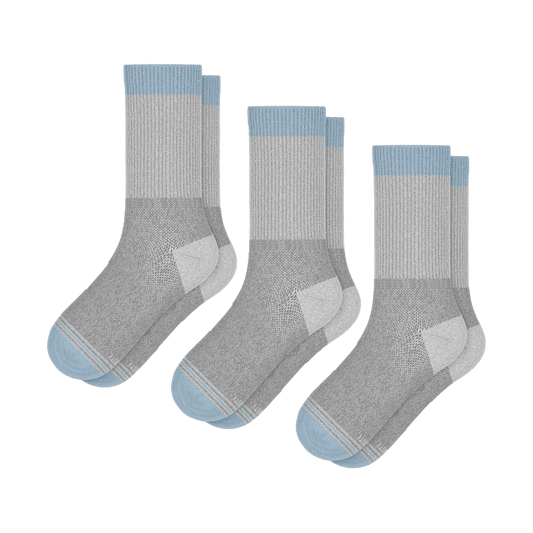 The Pacific Blue | Blue Grey Tri Color Block Heel Hammock™ Crew Socks 3 Pack - Shinesty