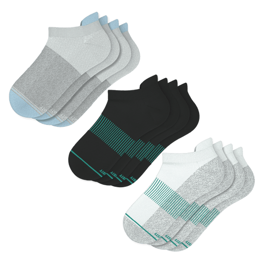 Versatile Solids Mix Pack | Blue Tri Color Block and Solids Heel Hammock™ Ankle Socks 6 Pack