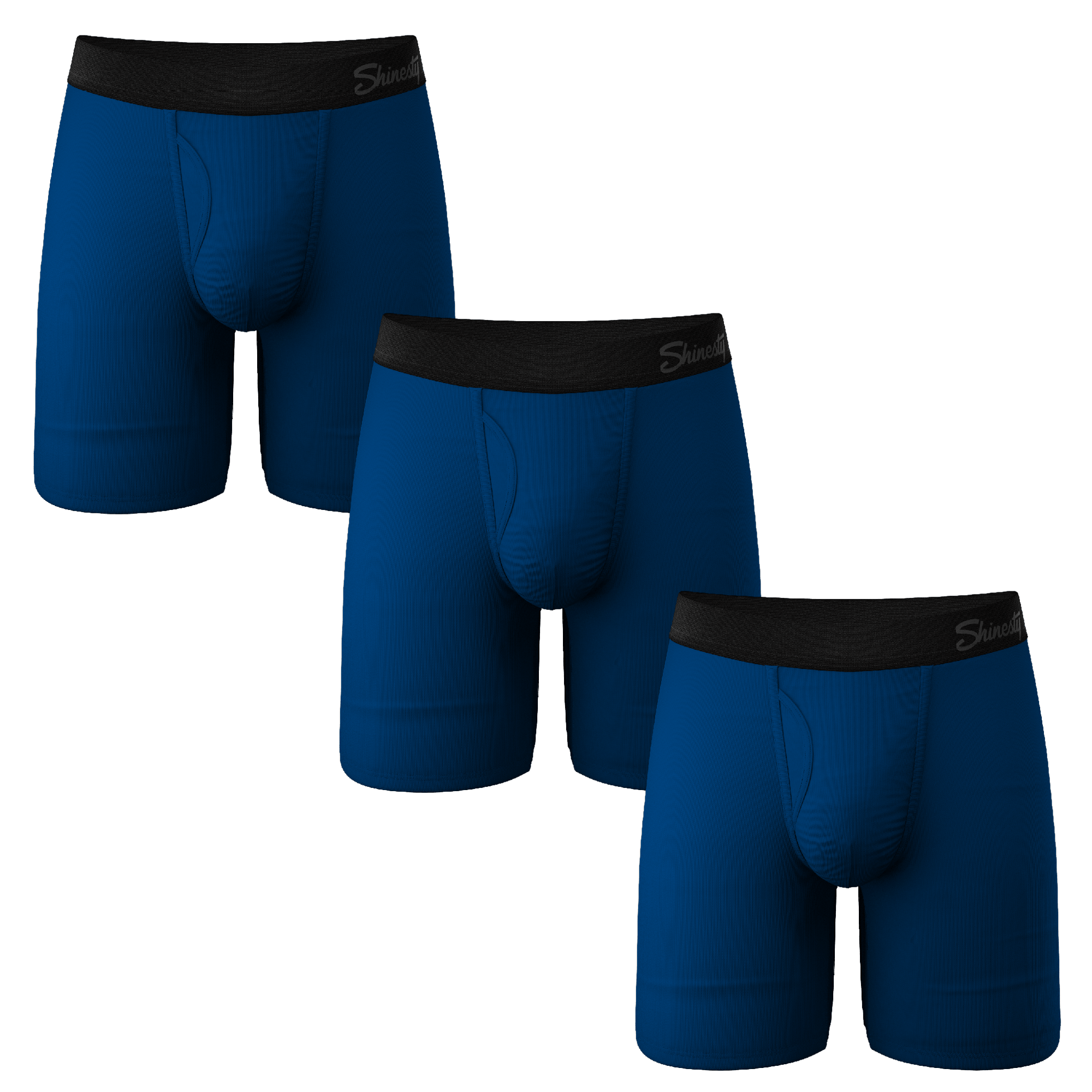 The Package Deal | Long Leg Navy Blue Ball Hammock® Pouch Underwear With Fly 3 Pack - Shinesty