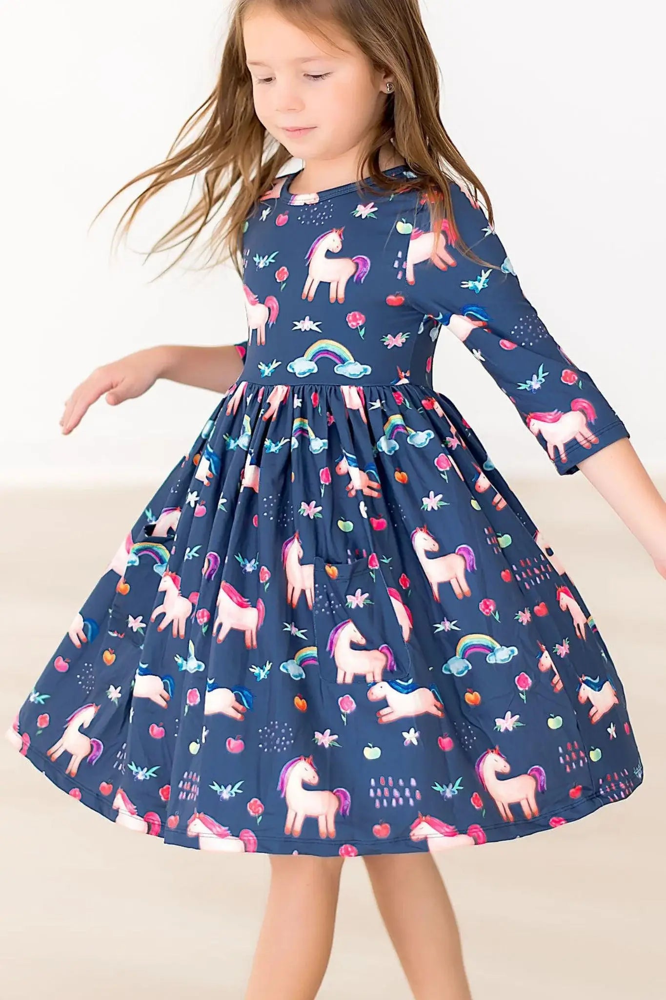 Painted Skies 3/4 Sleeve Pocket Twirl Dress - Mila & Rose ® - Flyclothing LLC
