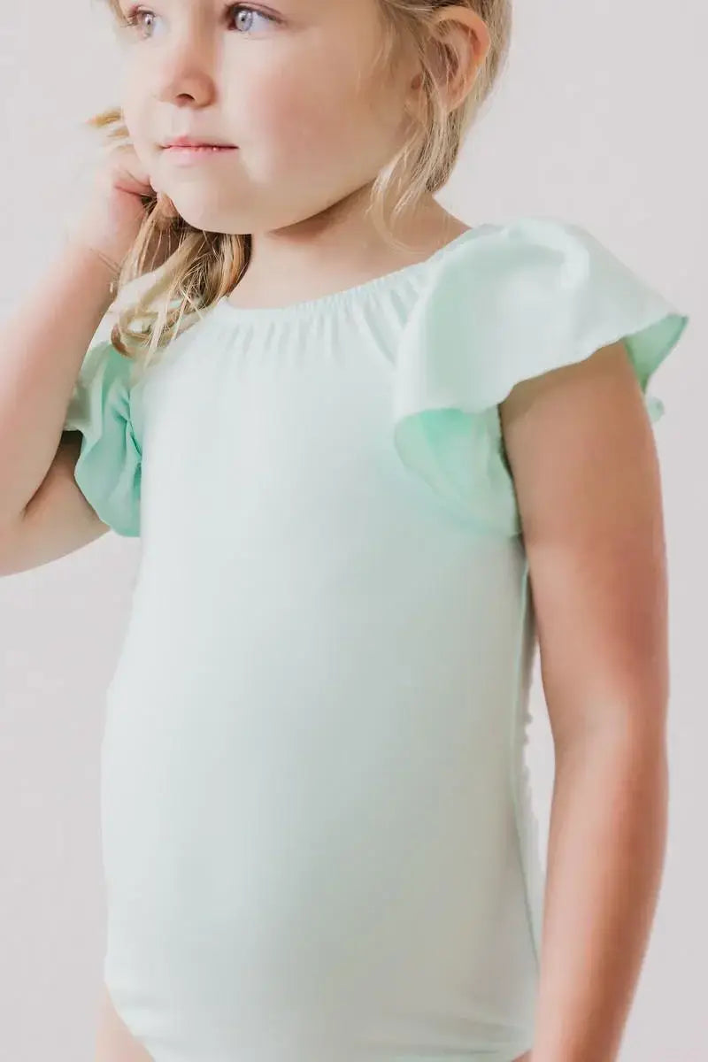 Pastel Green S/S Flutter Sleeve Leotard - Mila & Rose ® - Flyclothing LLC