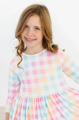 Pastel Plaid 3/4 Sleeve Pocket Twirl Dress - Mila & Rose ® - Flyclothing LLC
