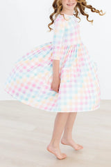 Pastel Plaid 3/4 Sleeve Pocket Twirl Dress - Mila & Rose ® - Flyclothing LLC
