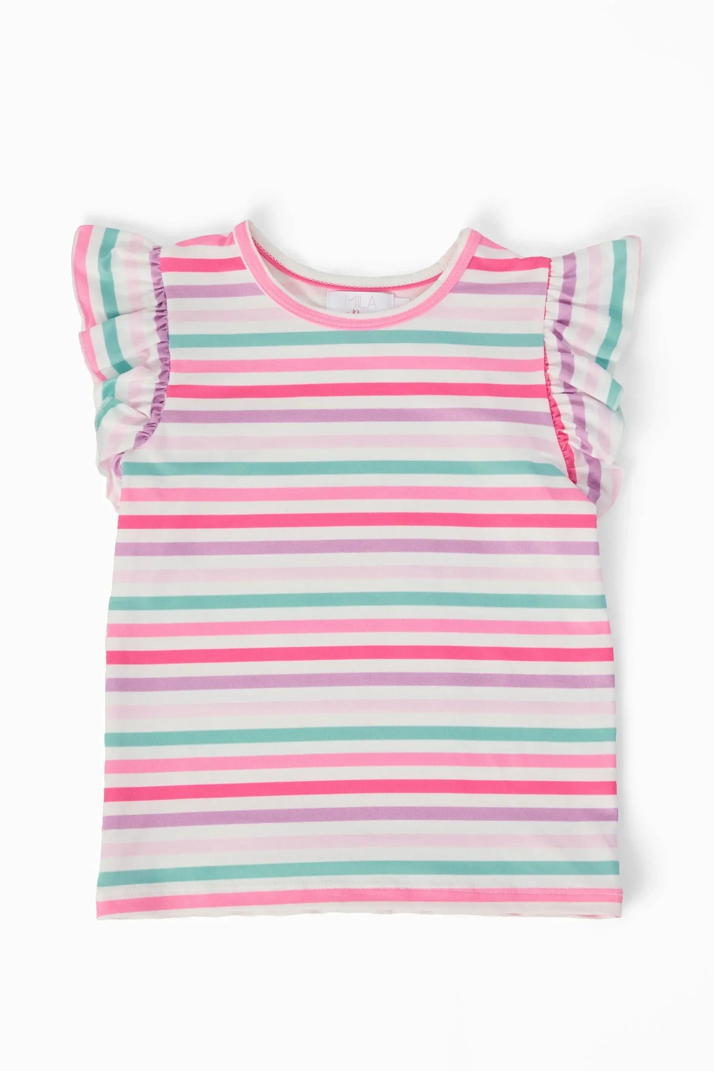 Pastel Stripes S/S Ruffle Tee - Mila & Rose ® - Flyclothing LLC