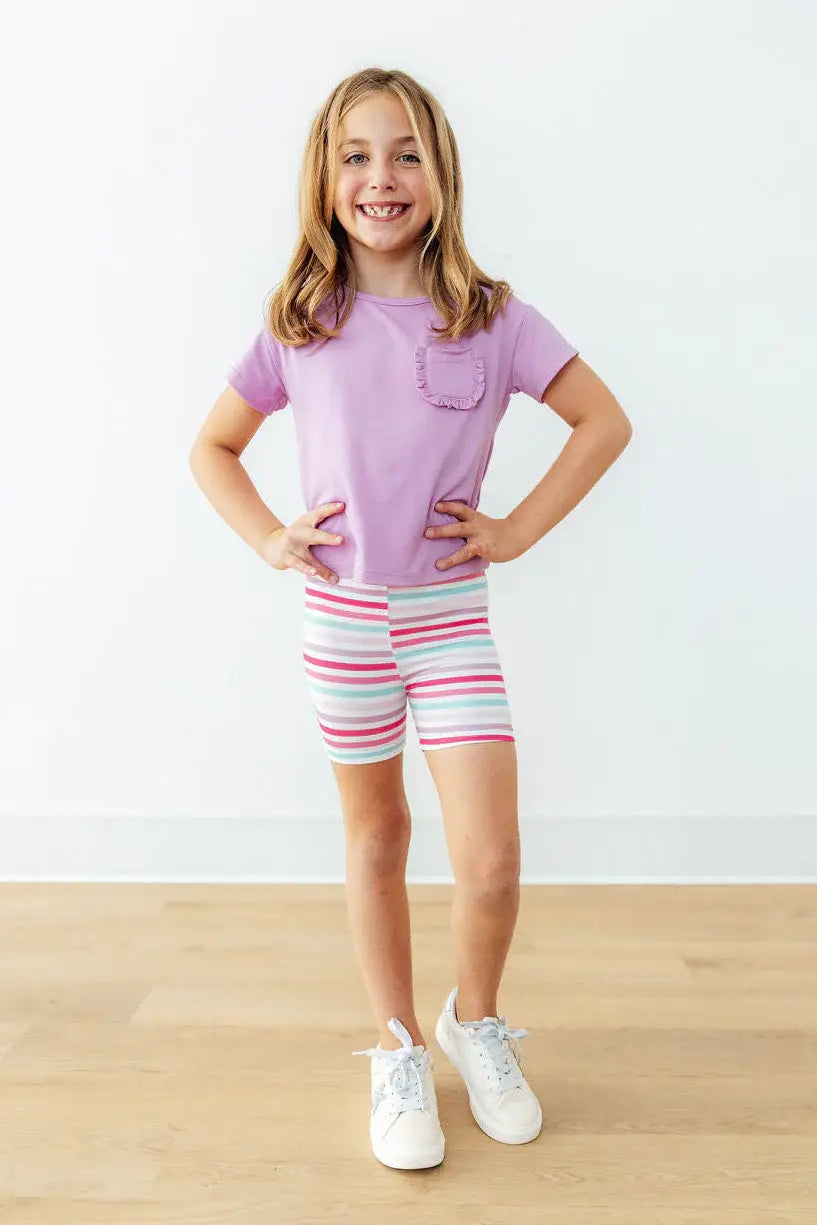 Bright Lilac Ruffle Pocket Tee - Mila & Rose ® - Flyclothing LLC