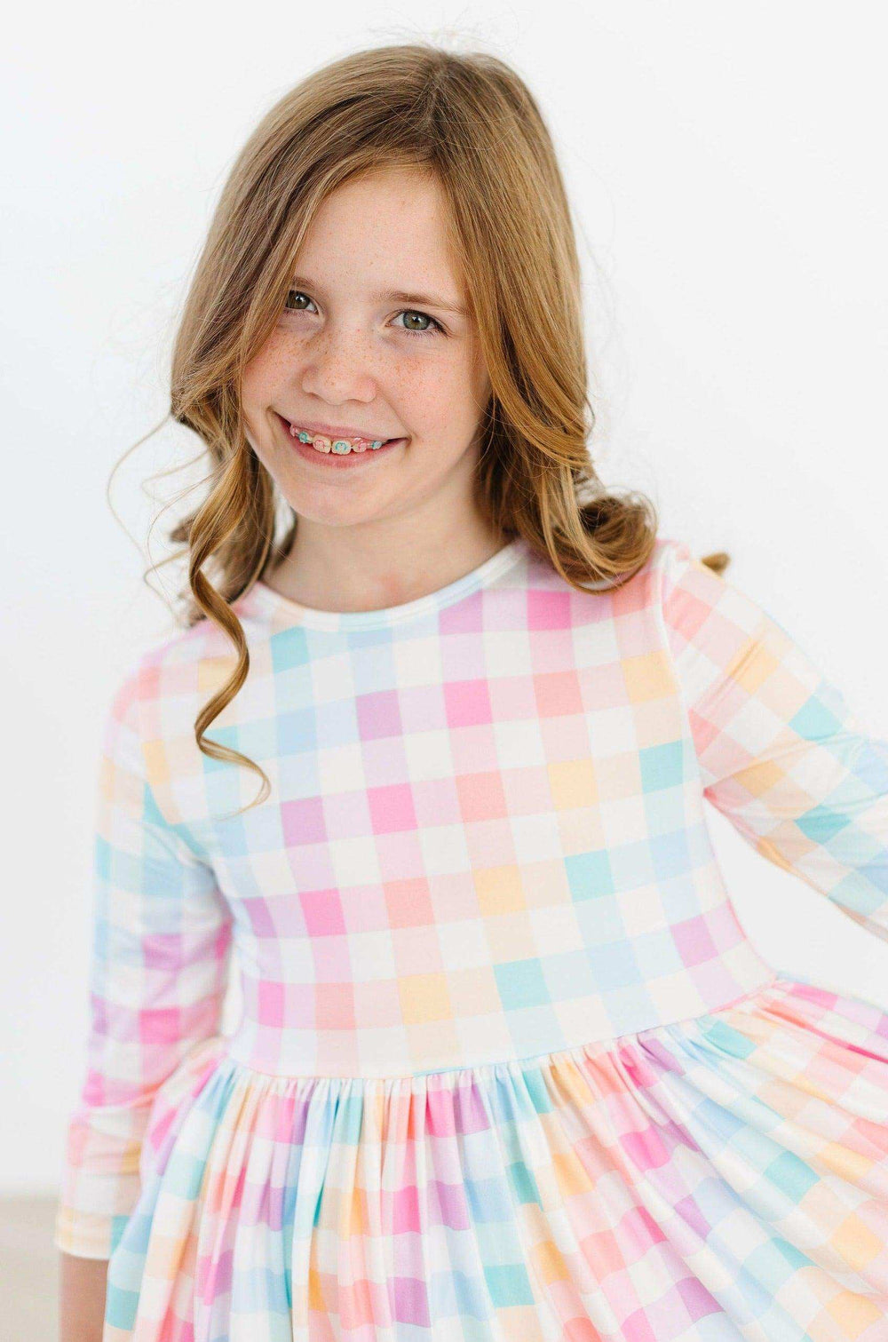 Pastel Plaid 3/4 Sleeve Pocket Twirl Dress - Mila & Rose ® - Flyclothing LLC