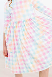 Pastel Plaid 3/4 Sleeve Pocket Twirl Dress - Mila & Rose ® - Flyclothing LLC