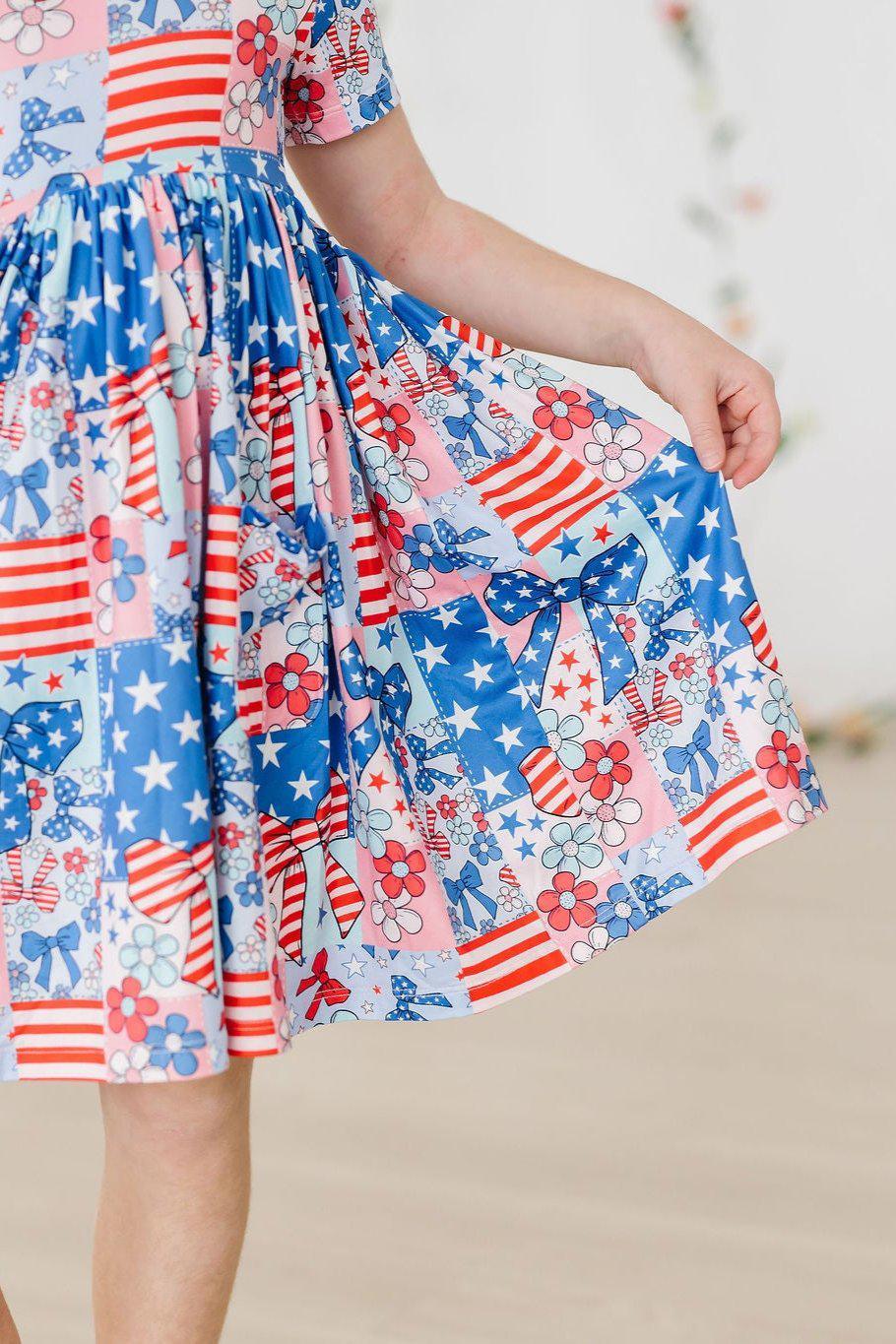 Patriotic Patchwork S/S Pocket Twirl Dress - Mila & Rose ® - Flyclothing LLC