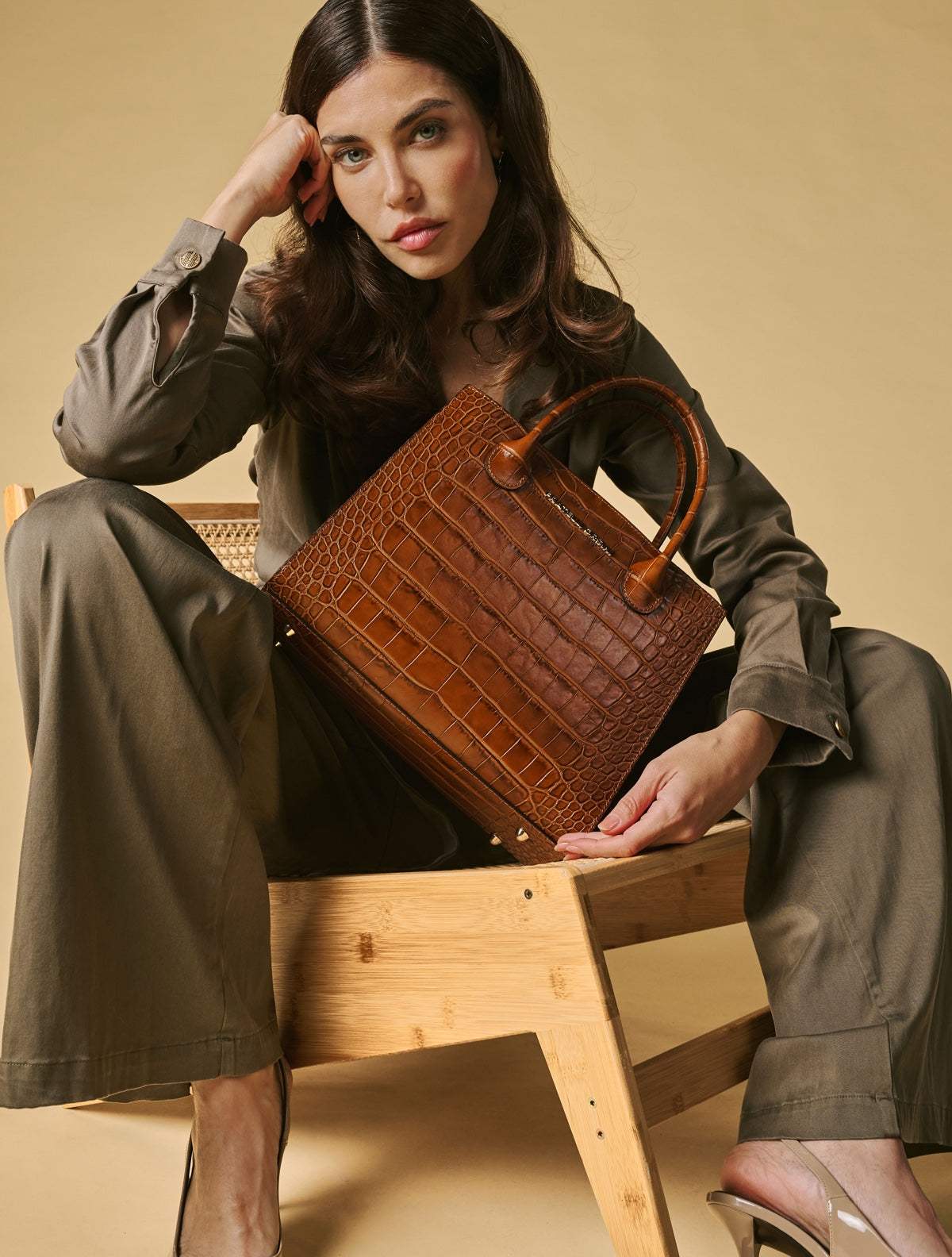 Patrizia (brown) - Italian calf leather womens handbag (with shoulder strap)