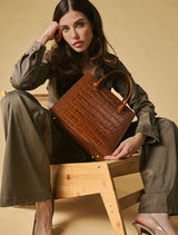 Patrizia (brown) - Italian calf leather womens handbag (with shoulder strap)