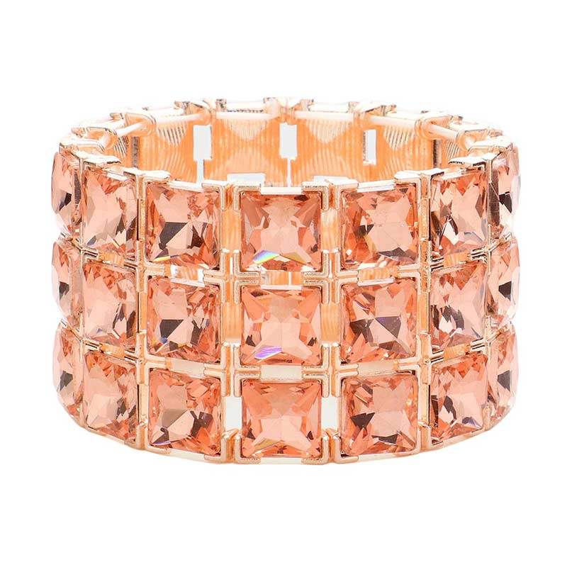 3Rows Square Stone Stretch Evening Bracelet - Madeline Love - Flyclothing LLC