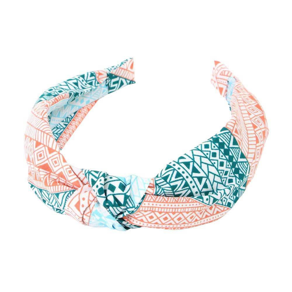 Aztec Patterned Burnout Knot Headband - Madeline Love - Flyclothing LLC