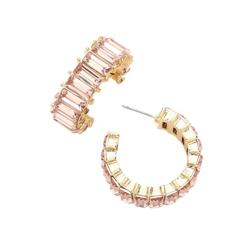 Baguette Stone Cluster Hoop Evening Earrings - Madeline Love - Flyclothing LLC