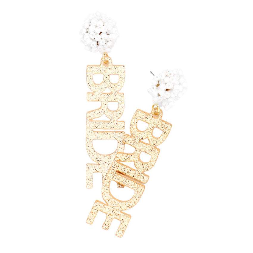 Bride Glittered Message Dangle Earrings - Madeline Love - Flyclothing LLC
