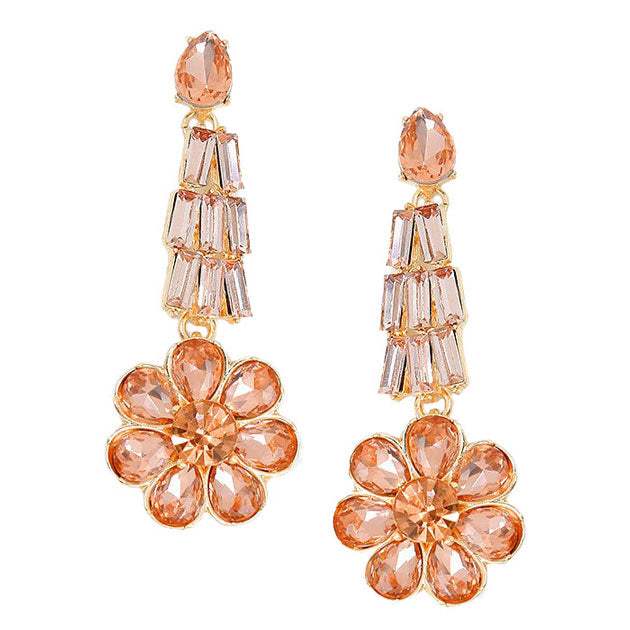 Crystal Rhinestone Flower Evening Earrings - Madeline Love - Flyclothing LLC