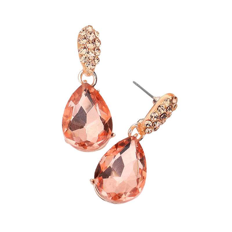 Crystal Teardrop Rhinestone Pave Evening Earrings - Madeline Love - Flyclothing LLC