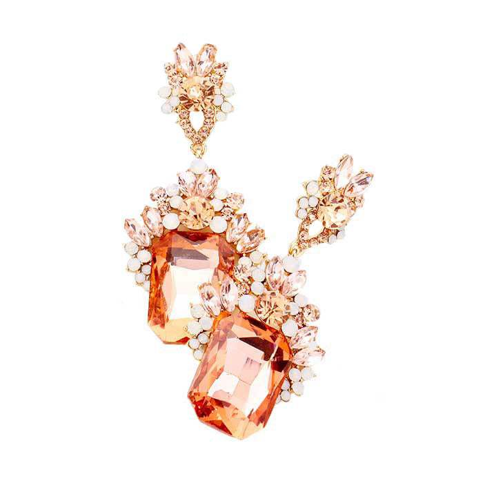 Emerald Cut Stone Accented Evening Earrings - Madeline Love - Flyclothing LLC