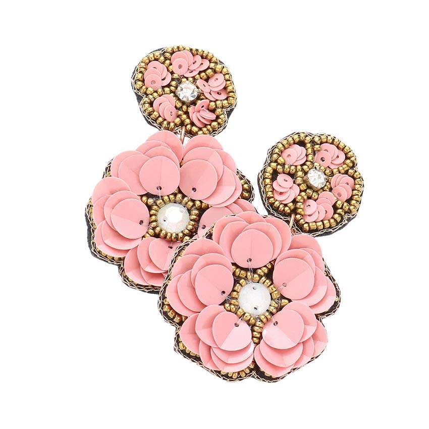 Felt Back Double Flower Link Dangle Earrings - Madeline Love - Flyclothing LLC