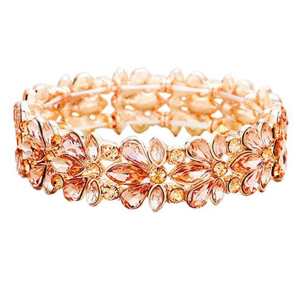 Floral Crystal Stretch Evening Bracelet - Madeline Love - Flyclothing LLC