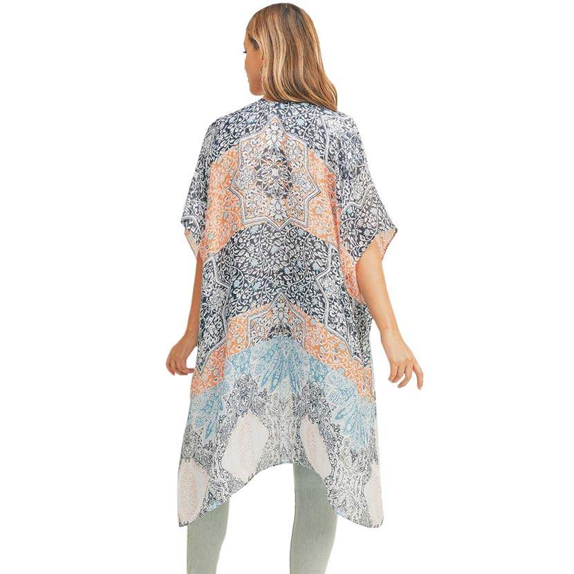 Floral Leaf Patterned Cover Up Kimono Poncho - Madeline Love - Flyclothing LLC