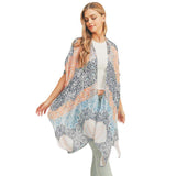 Floral Leaf Patterned Cover Up Kimono Poncho - Madeline Love - Flyclothing LLC